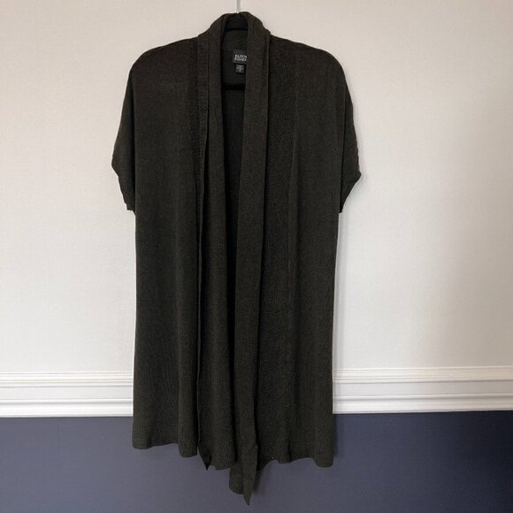Eileen Fisher Open Front Knit Cardigan Olive Green Sz S Small - Picture 2 of 9